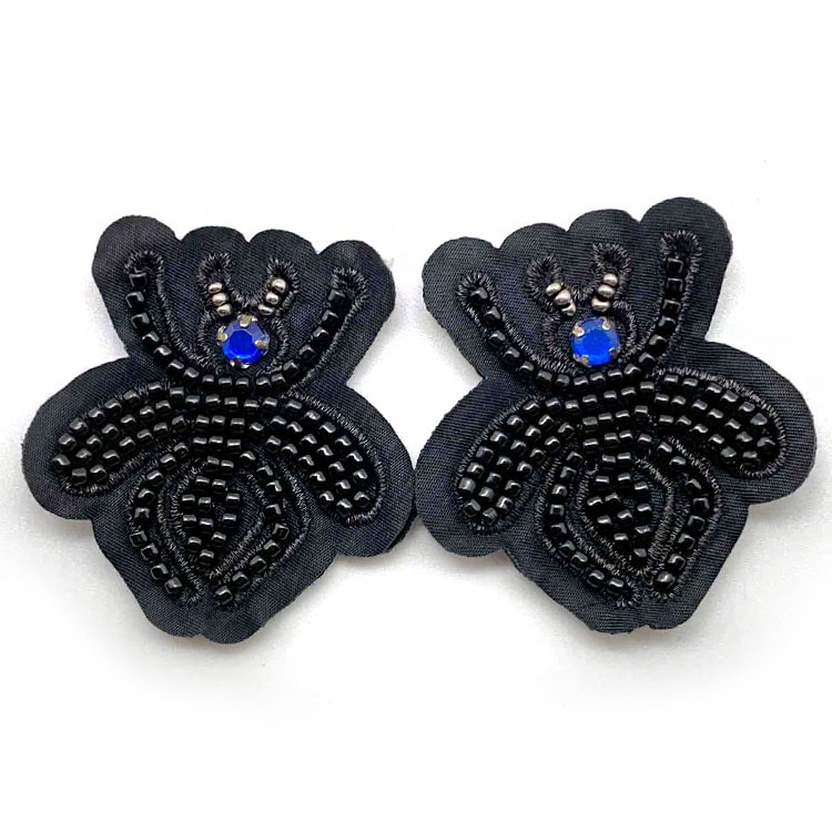 款釘珠繡卡通動物繡花章服裝輔料批發黑色釘珠服裝裝飾貼片